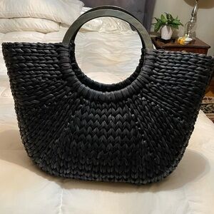 Elegant Black Woven Tote Bag beach